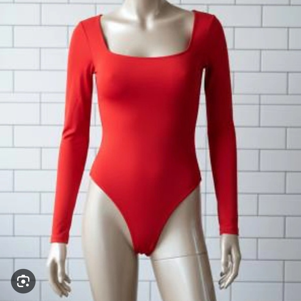 Skims Fit Everybody Long Sleeve Square Neck Bodysuit 3X in Poppy